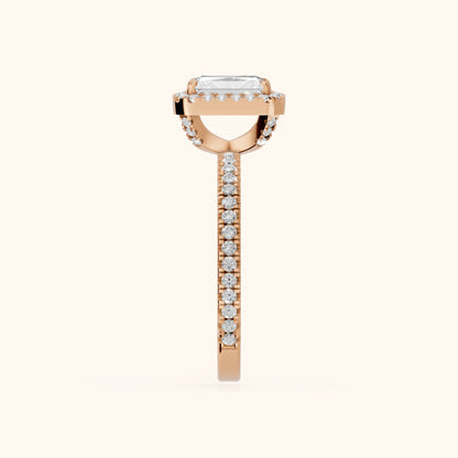 Rosemary Halo Pavé Radiant Diamond Engagement Ring in Rose Gold - SideView.webp