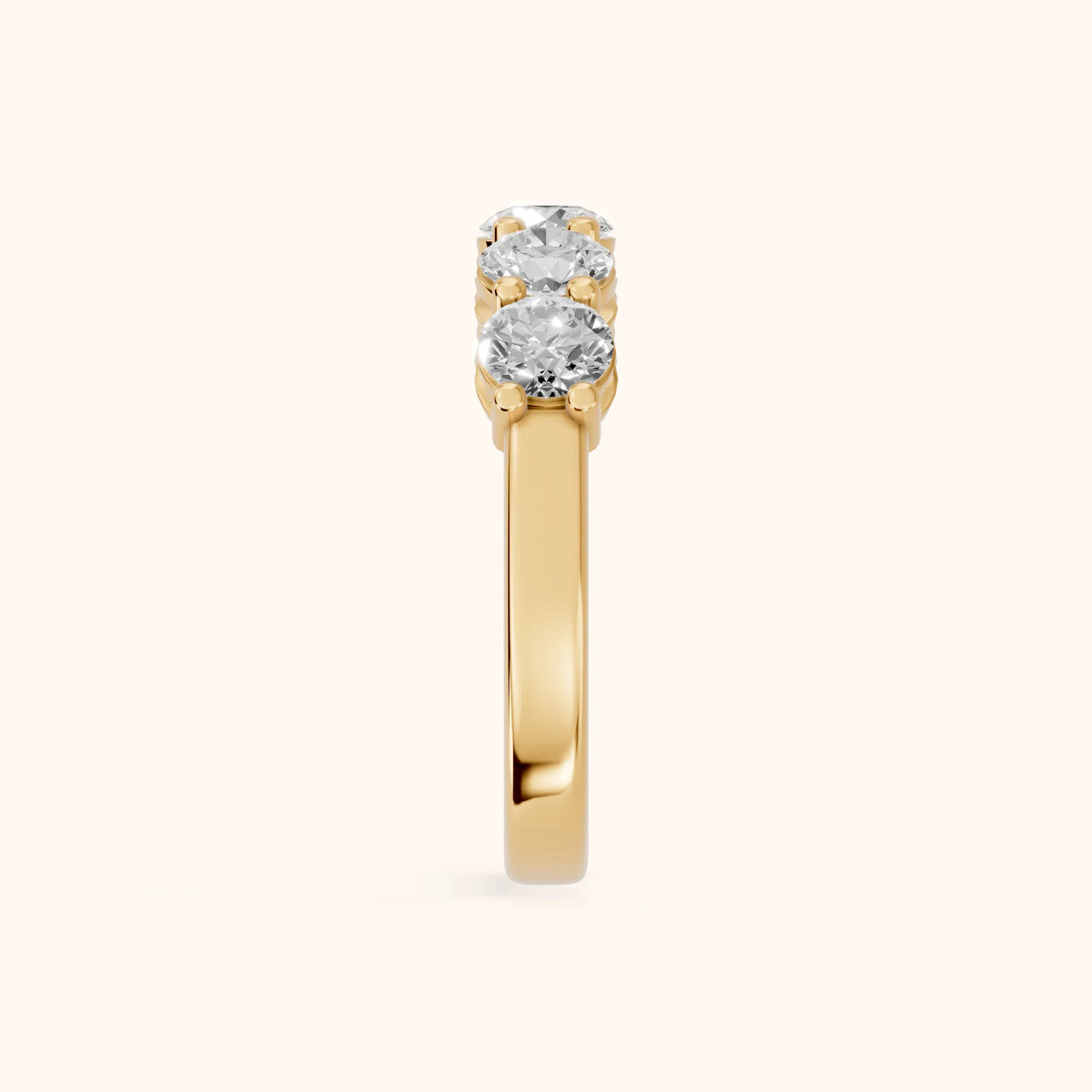 Theia Shared Prong Round Diamond Wedding Band in Yellow Gold - SideView