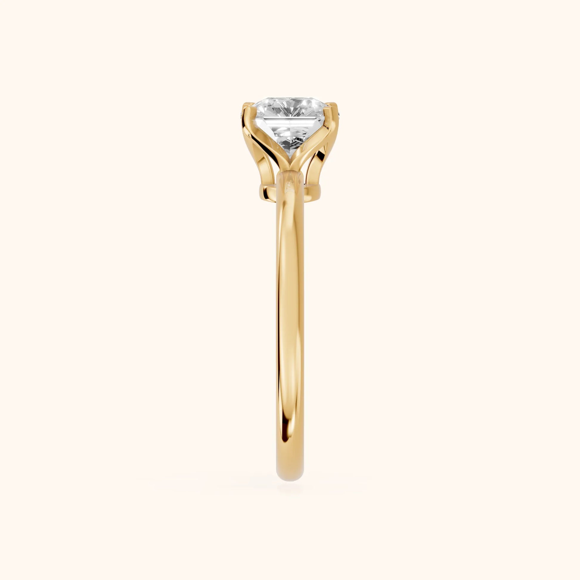 Flora Guardian Solitaire Asscher Diamond Engagement Ring in Yellow Gold - SideView