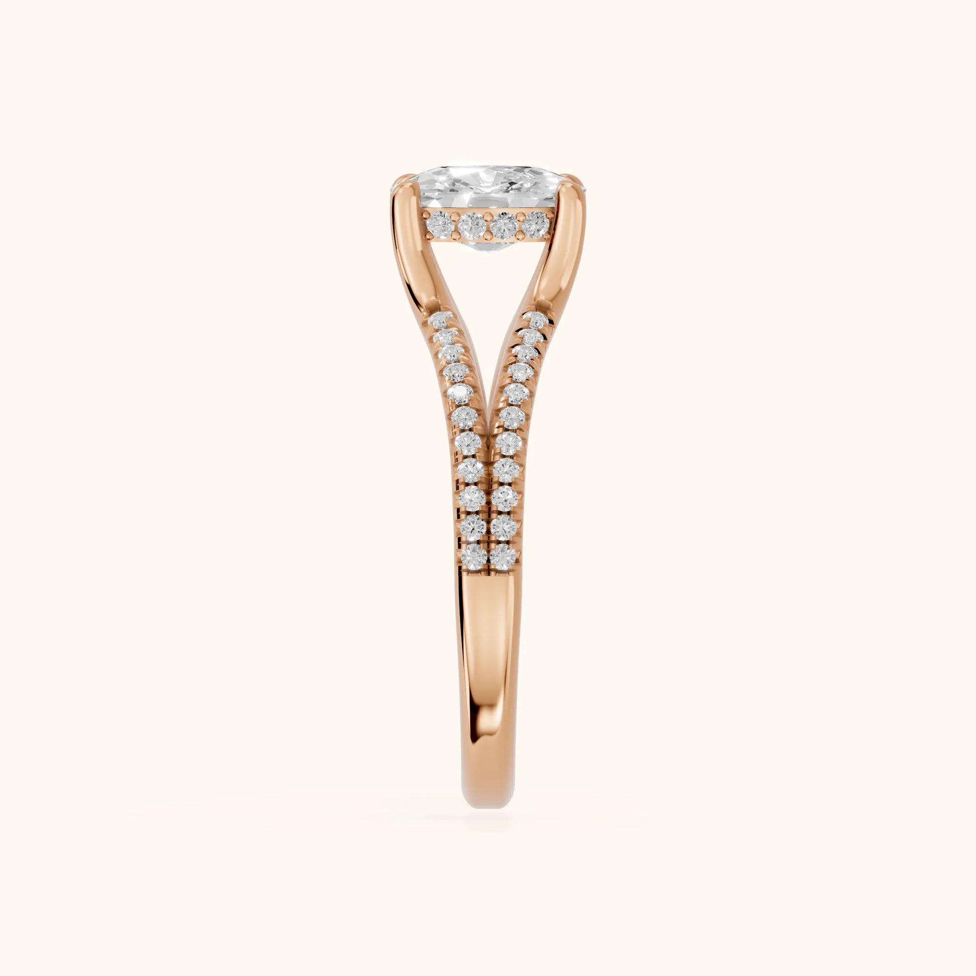 Eternal Embrace Solitaire Cushion Diamond Engagement Ring in Rose Gold - SideView