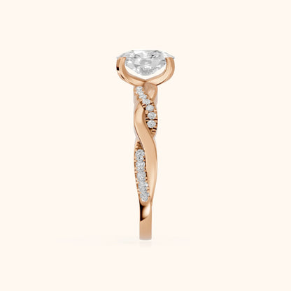 Twisted Side Stone Cushion Diamond Engagement Ring in Rose Gold - SideView