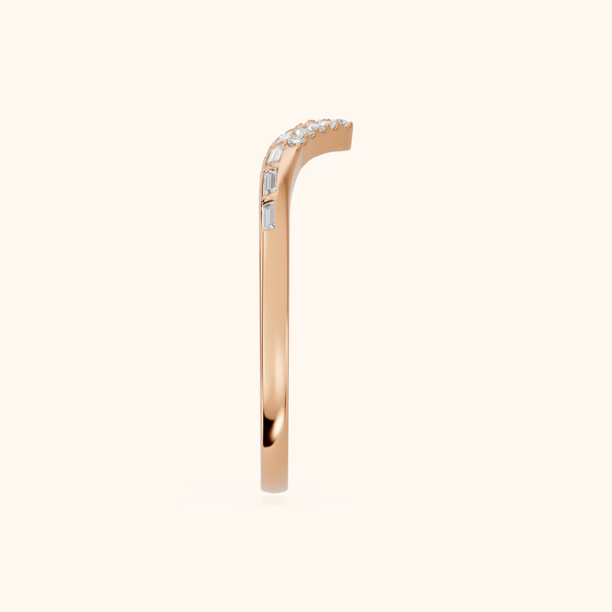 Noemi Contour Round & Baguette Diamond Stackable Ring in Rose Gold - SideView