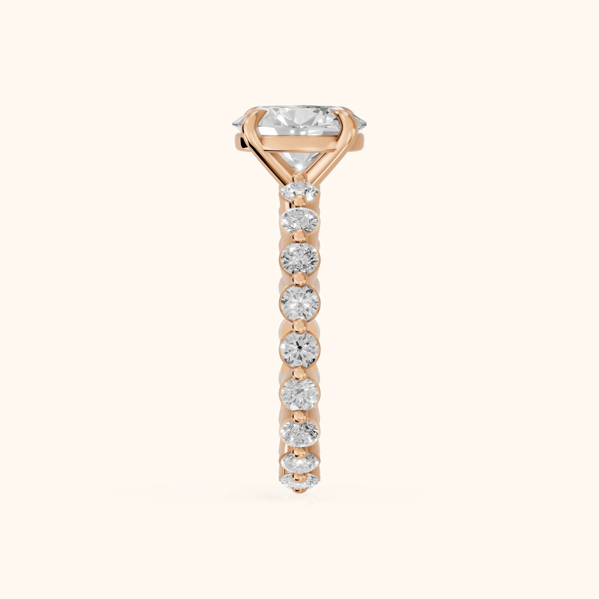 Piper Sidestone Oval Diamond Engagement Ring in Rose Gold - SideView.webp