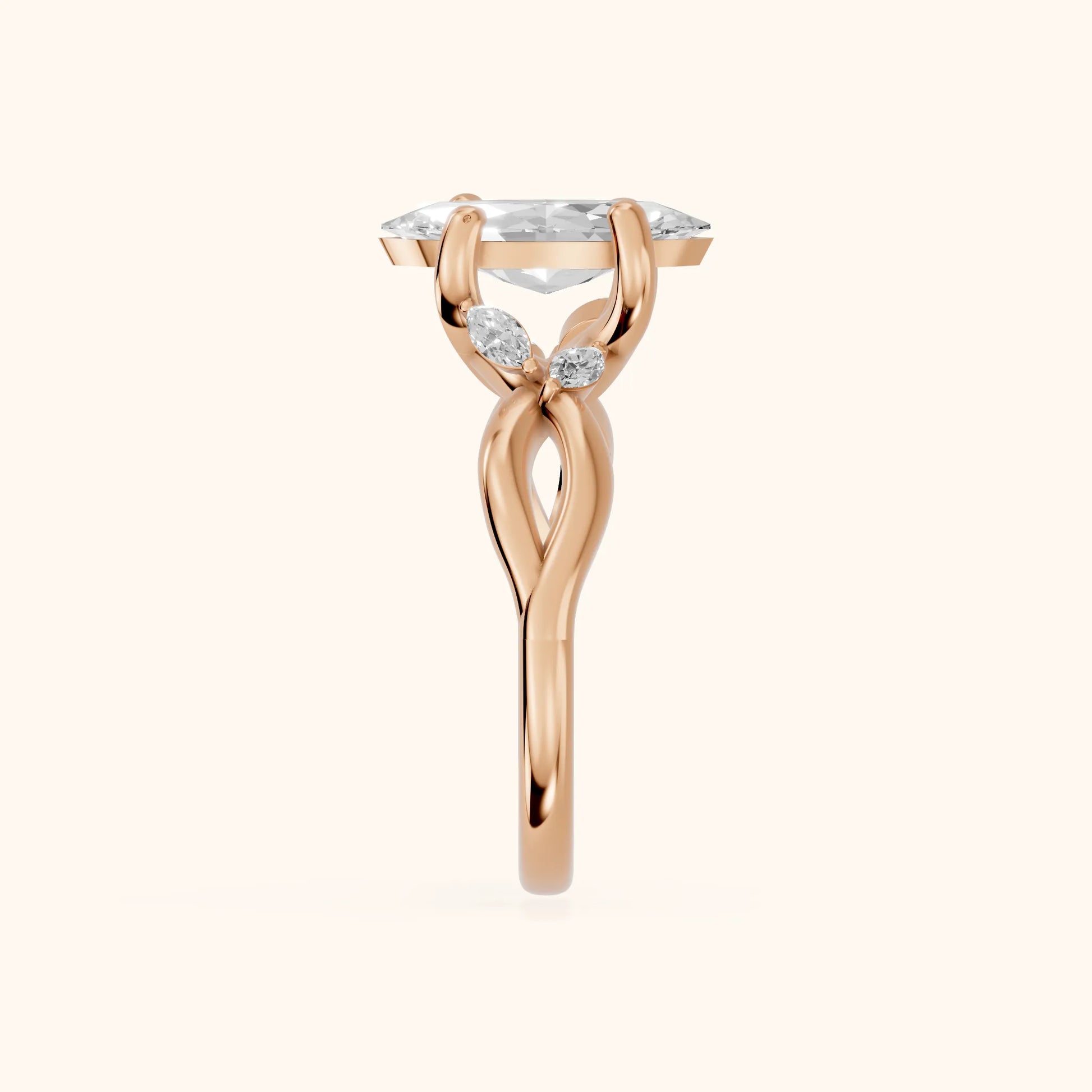 Luna Glow Twisted Marquise Diamond Engagement Ring in Rose Gold - SideView