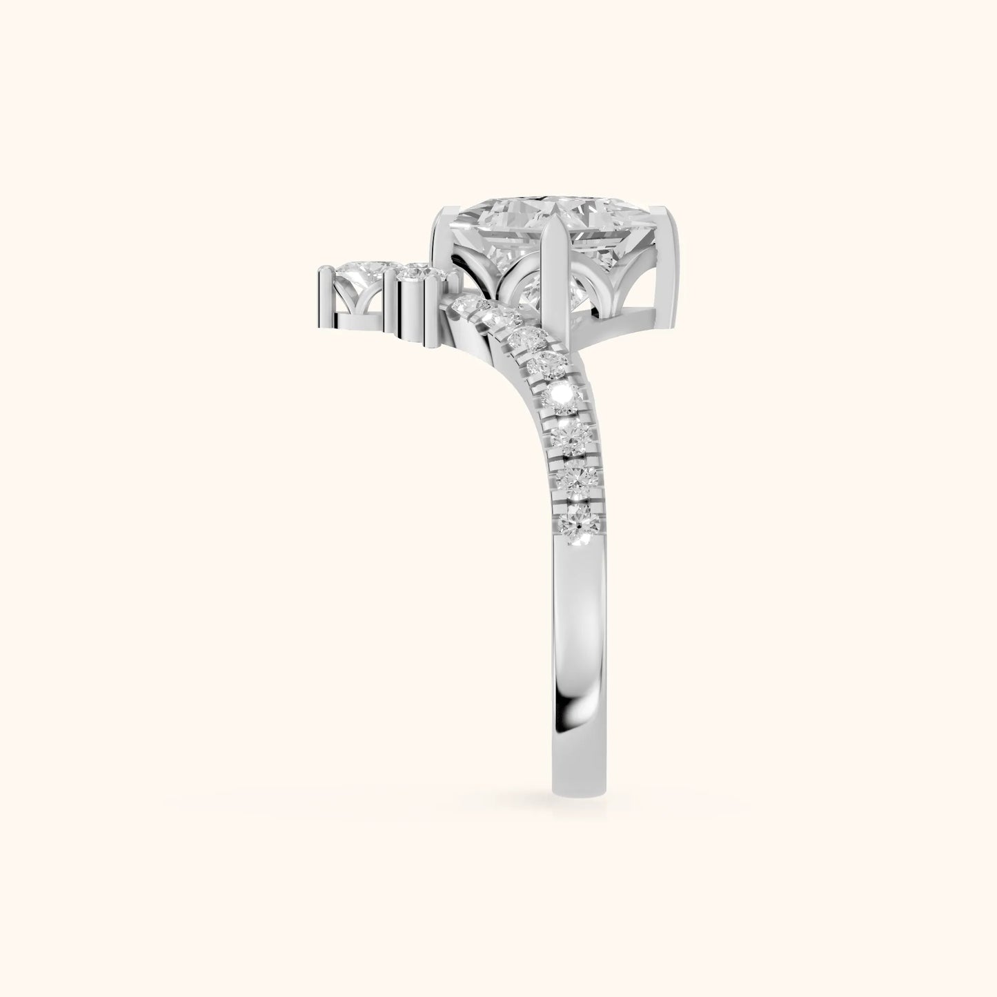 Isabella Legacy Side Stone Princess Diamond Engagement Ring in White Gold - SideView