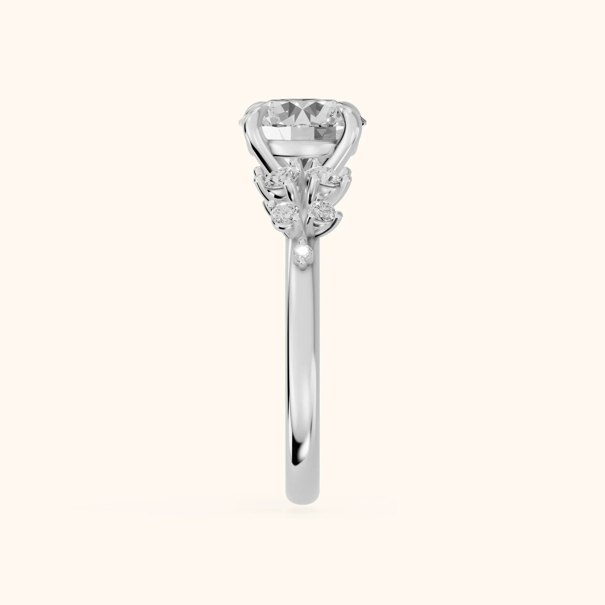 Evelina Bloom Round Diamond Engagement Ring in Platinum - SideView