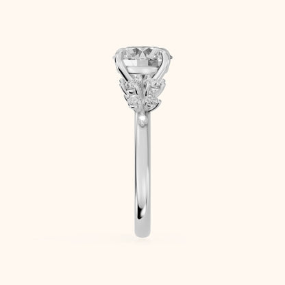 Evelina Bloom Round Diamond Engagement Ring in Platinum - SideView