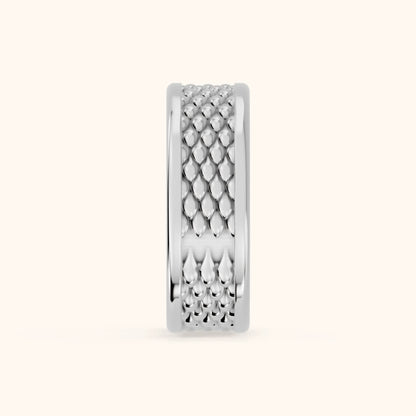 Nitya Carved Step Edge Wedding Band in Platinum - SideView