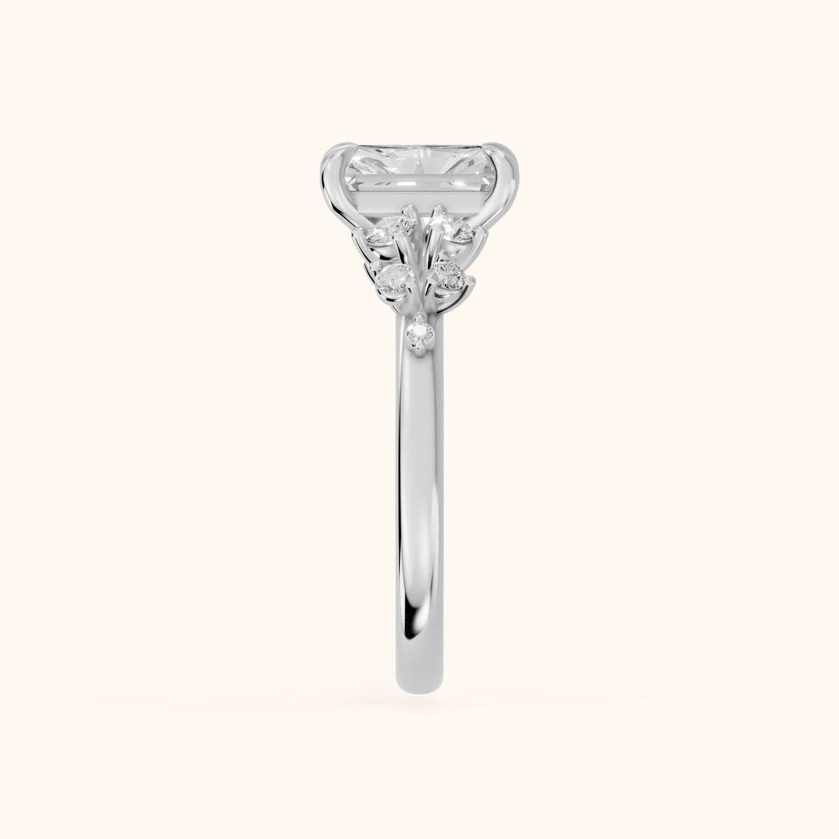 Mirabelle Cluster Radiant Diamond Engagement Ring in White Gold - SideView.webp