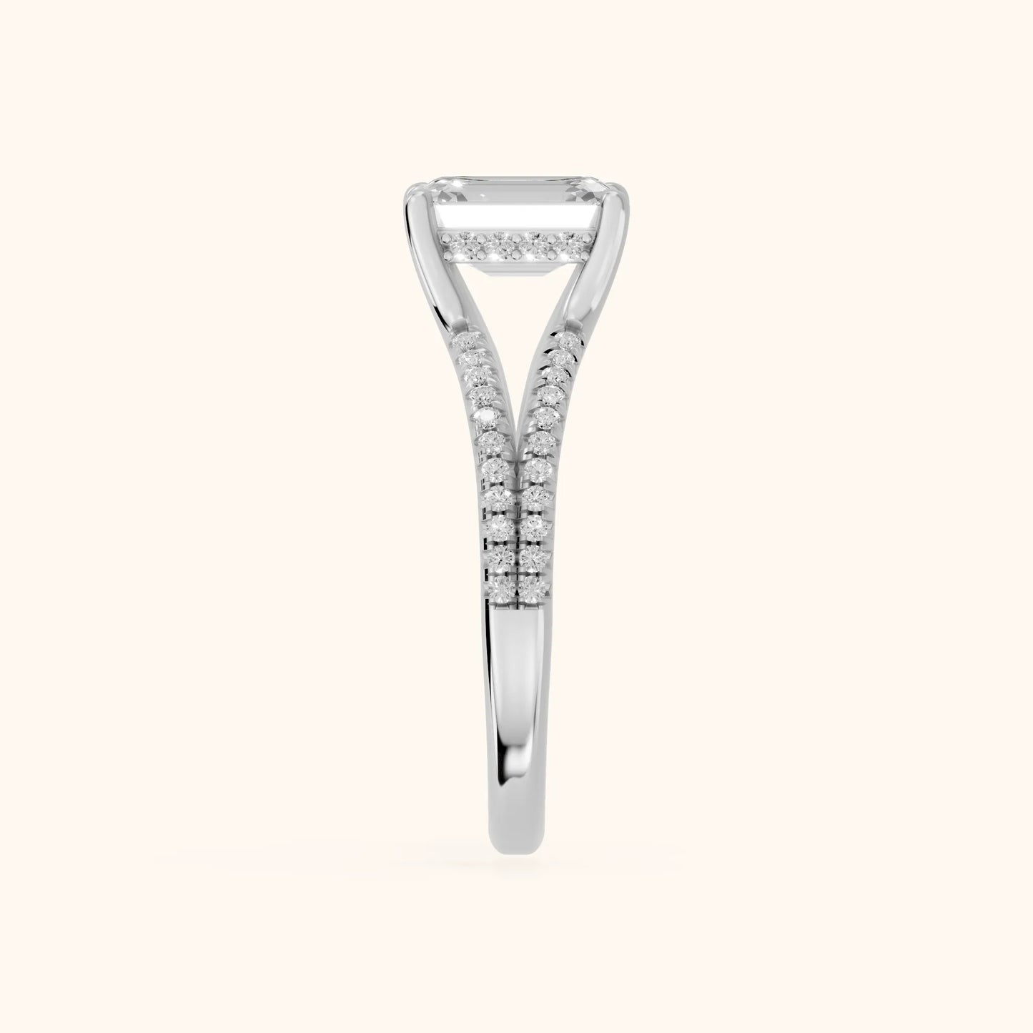 Eternal Embrace Solitaire Emerald Diamond Engagement Ring in White Gold - SideView