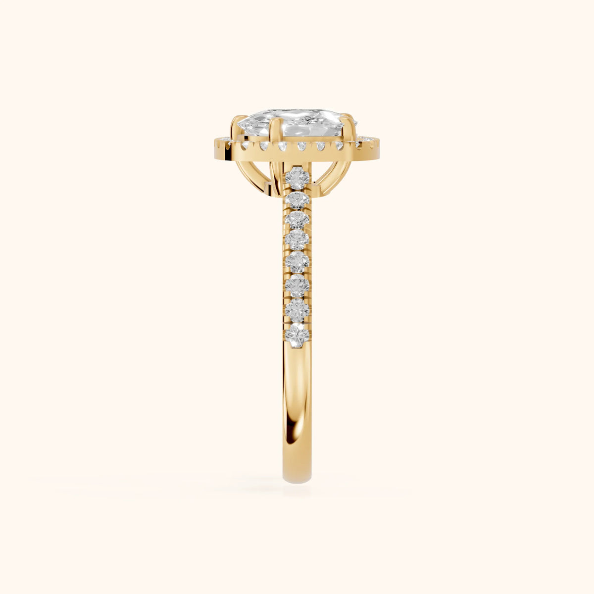 Mabel Halo French Pavé Cushion Diamond Engagement Ring in Yellow Gold - SideView.webp