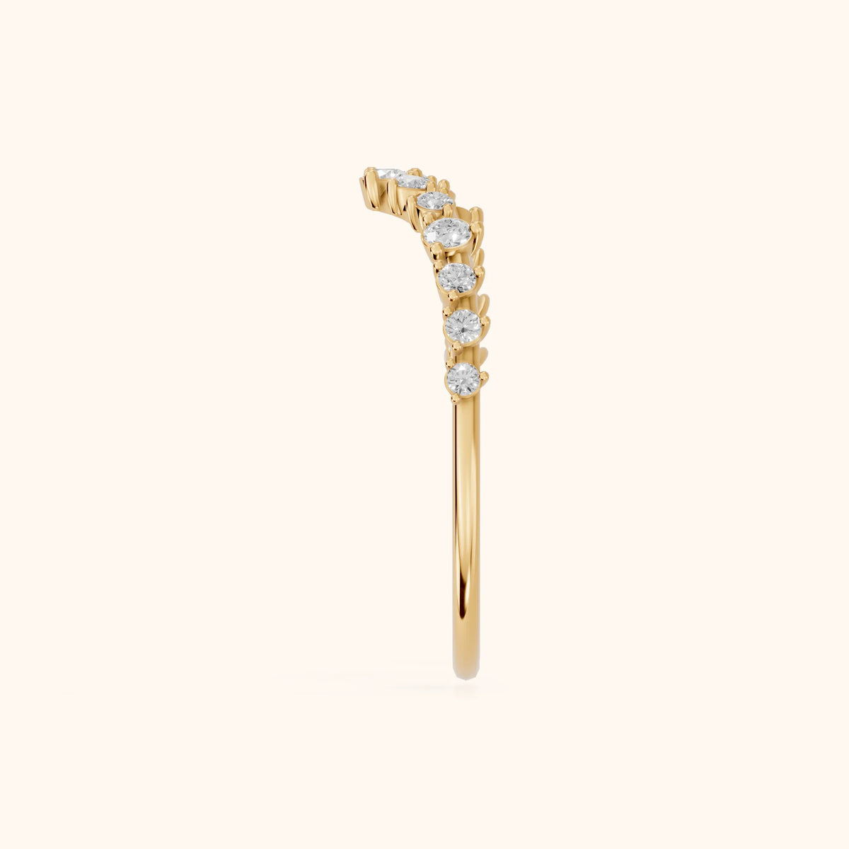 Naina Curved Round Diamond Wedding Band in Yellow Gold - SideView