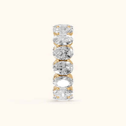 Flavia Shared Prong Oval Diamond Eternity Band in Yellow Gold - SideView
