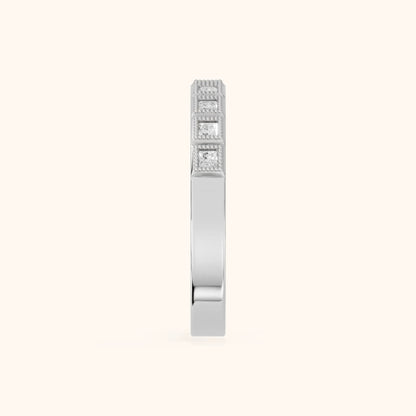 Anthea Milgrain Bezel Princess Diamond Half Eternity Band in Platinum - SideView