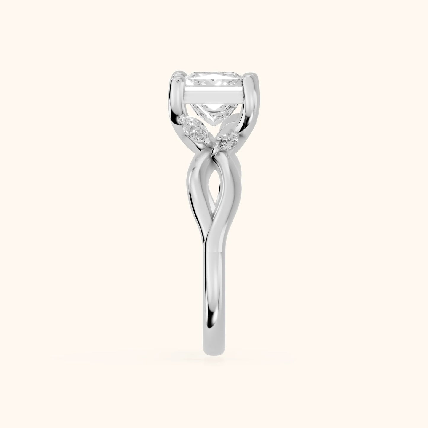 Luna Glow Twisted Princess Diamond Engagement Ring in White Gold - SideView