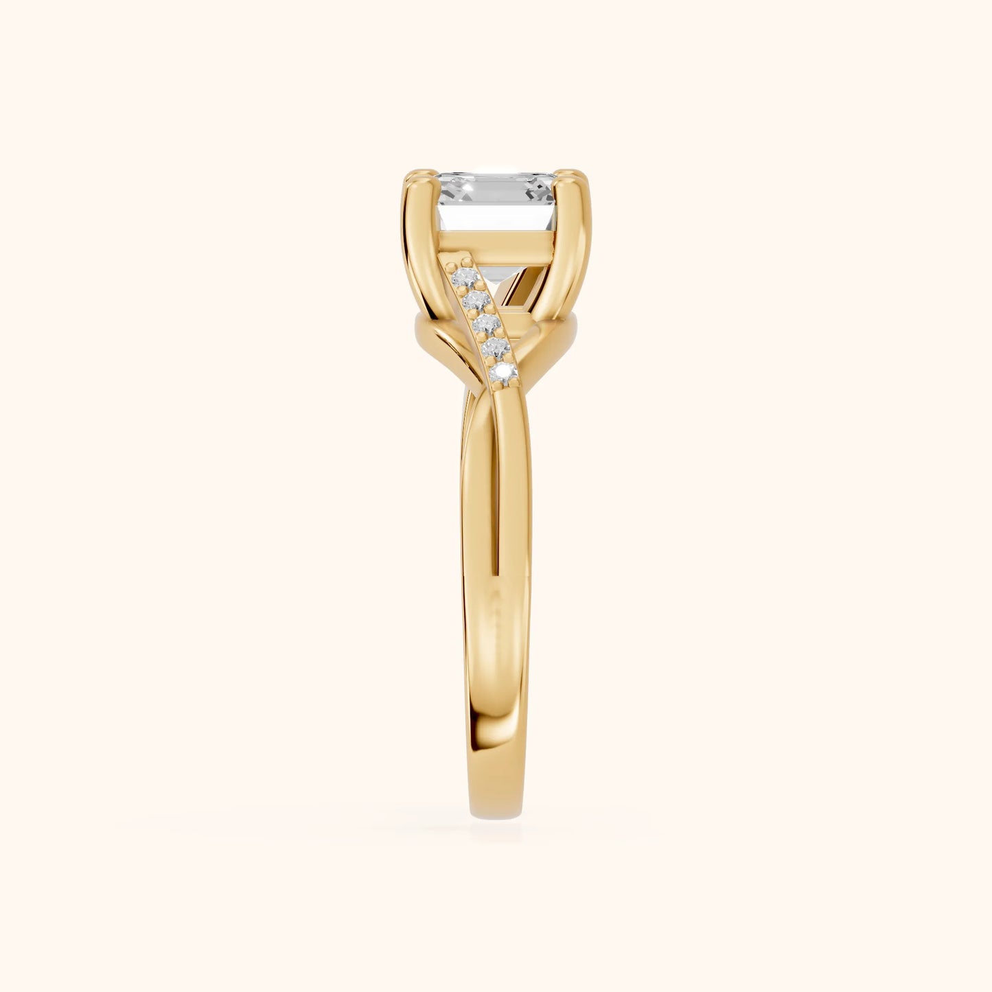 Veronica Twist Side Stone Asscher Diamond Engagement Ring in Yellow Gold - SideView