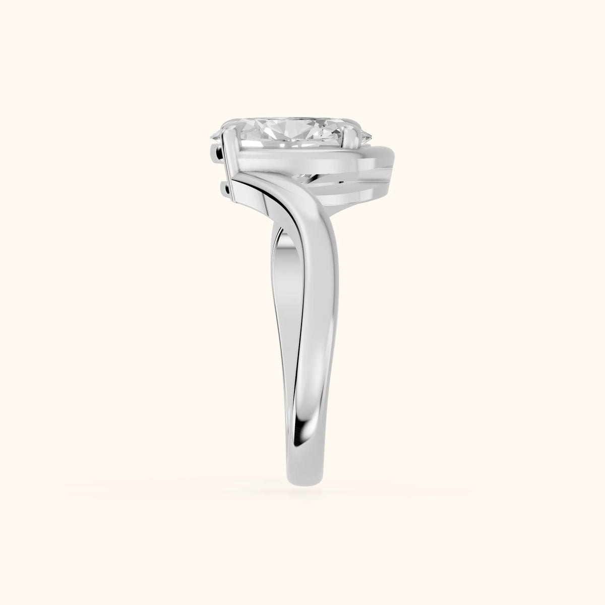 Margaux Bypass Solitaire Oval Diamond Engagement Ring in Silver - SideView.webp