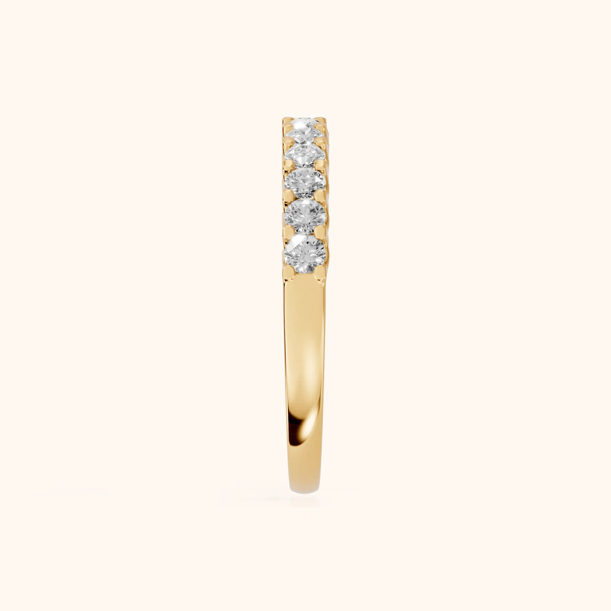 Chantal Shared Prong Round Diamond Half Eternity Band in Yellow Gold - SideView