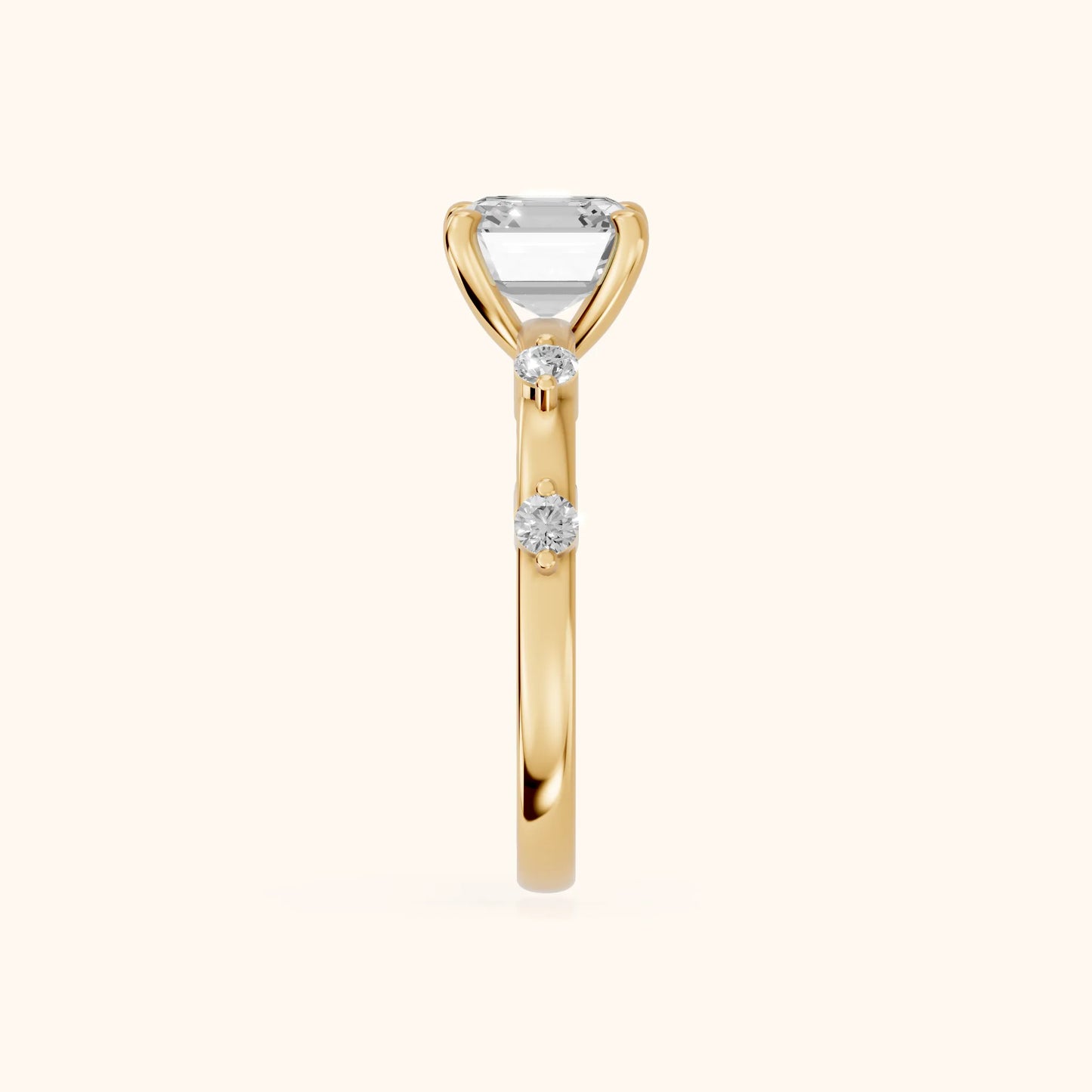Elena Radiance Solitaire Asscher Diamond Engagement Ring in Yellow Gold - SideView