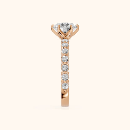Eleanor Majesty Side Stone Round Diamond Engagement Ring in Rose Gold - SideView