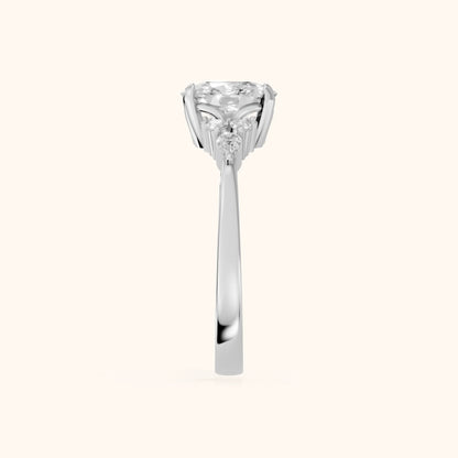 Amelia Three Stone Cushion Diamond Engagement Ring in Platinum - SideView