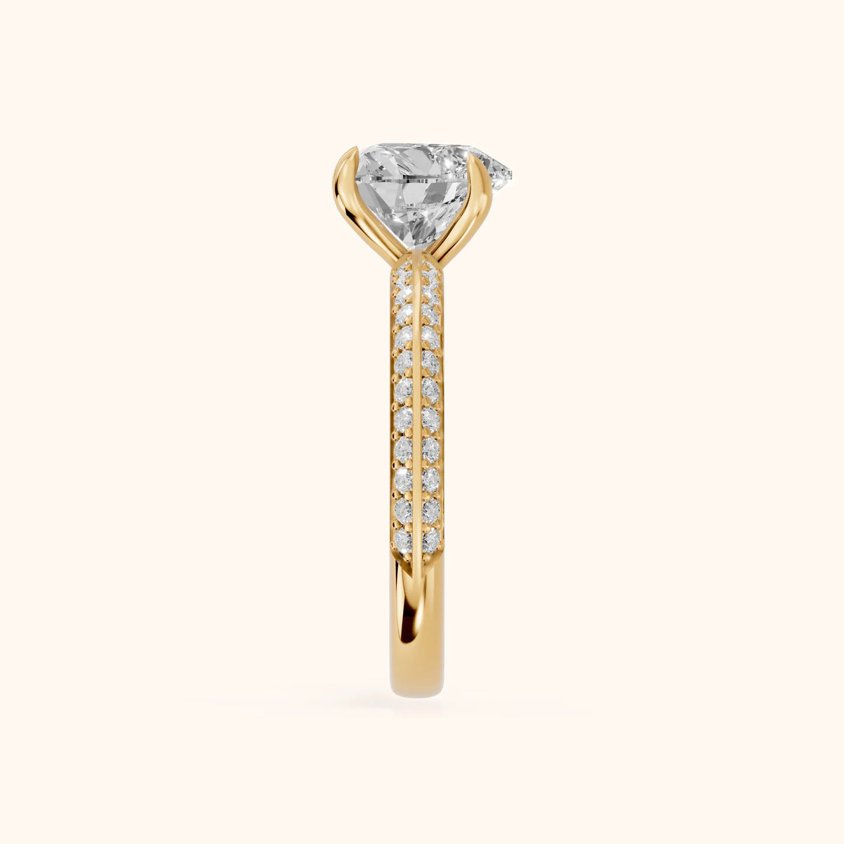 Meredith Knife Edge Pavé Heart Diamond Engagement Ring in Yellow Gold - SideView.webp