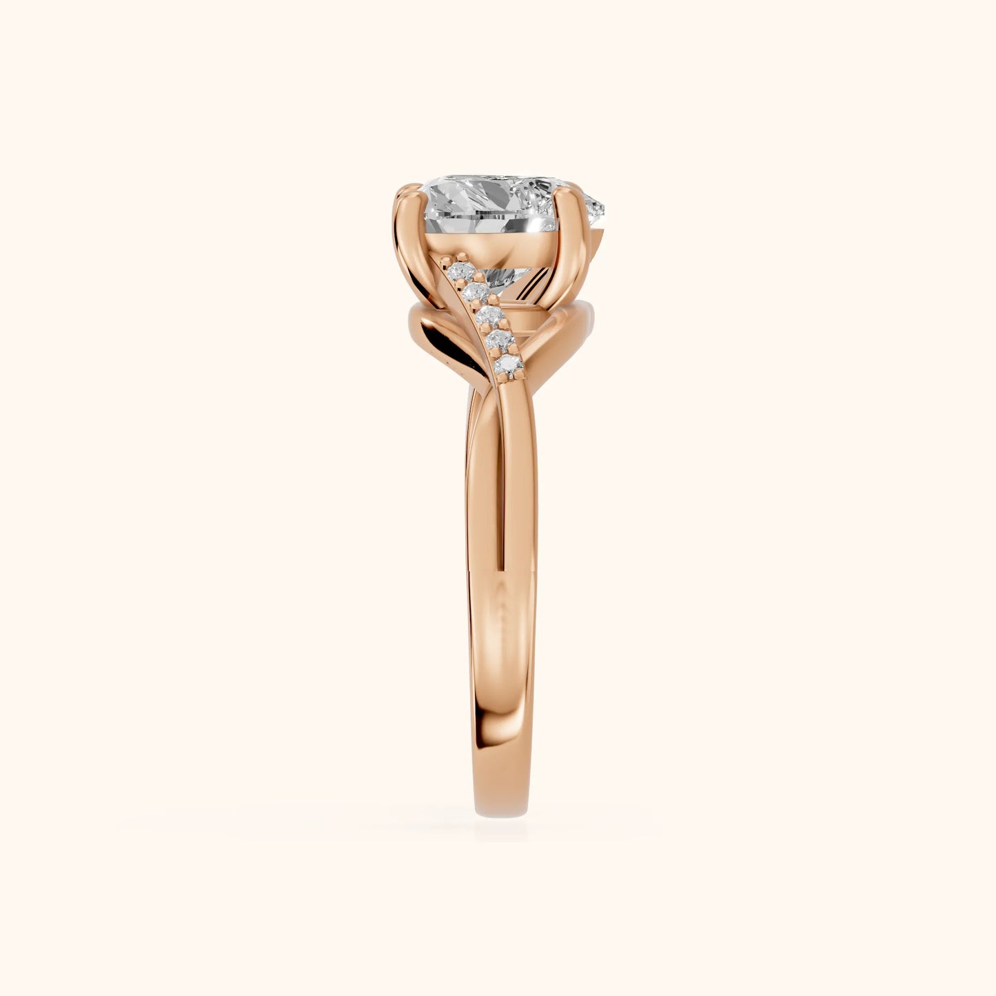 Veronica Twist Side Stone Heart Diamond Engagement Ring in Rose Gold - SideView
