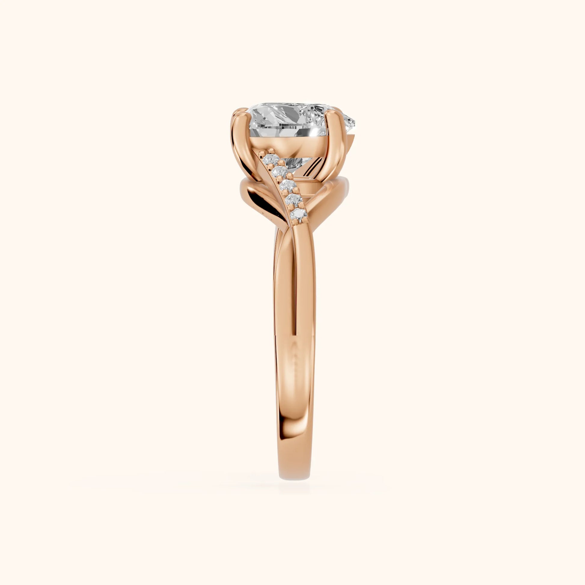 Veronica Twist Side Stone Heart Diamond Engagement Ring in Rose Gold - SideView