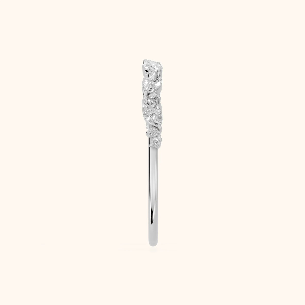 Nika Petite Marquise & Round Diamond Wedding Band in White Gold - SideView