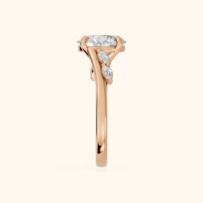 Flora Twist Side Stone Oval Diamond Engagement Ring in Rose Gold - SideView