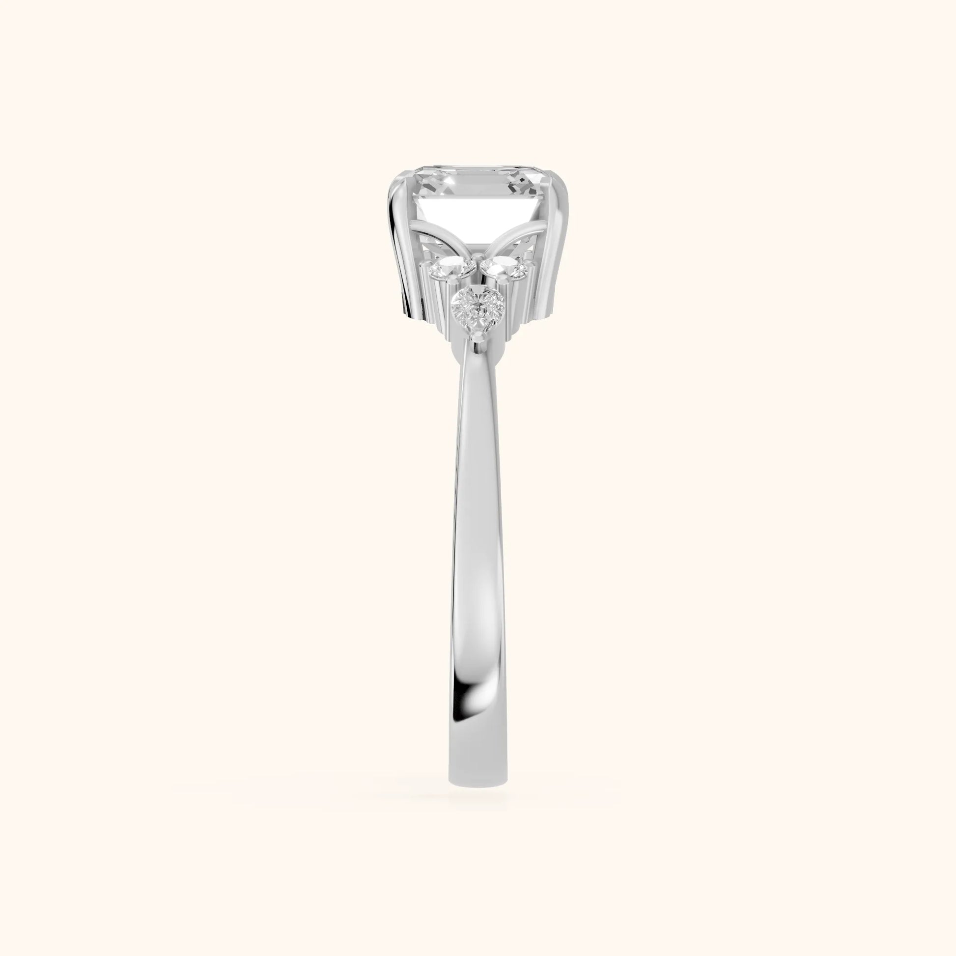 Amelia Three Stone Asscher Diamond Engagement Ring in White Gold - SideView