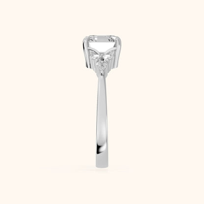 Amelia Three Stone Asscher Diamond Engagement Ring in White Gold - SideView