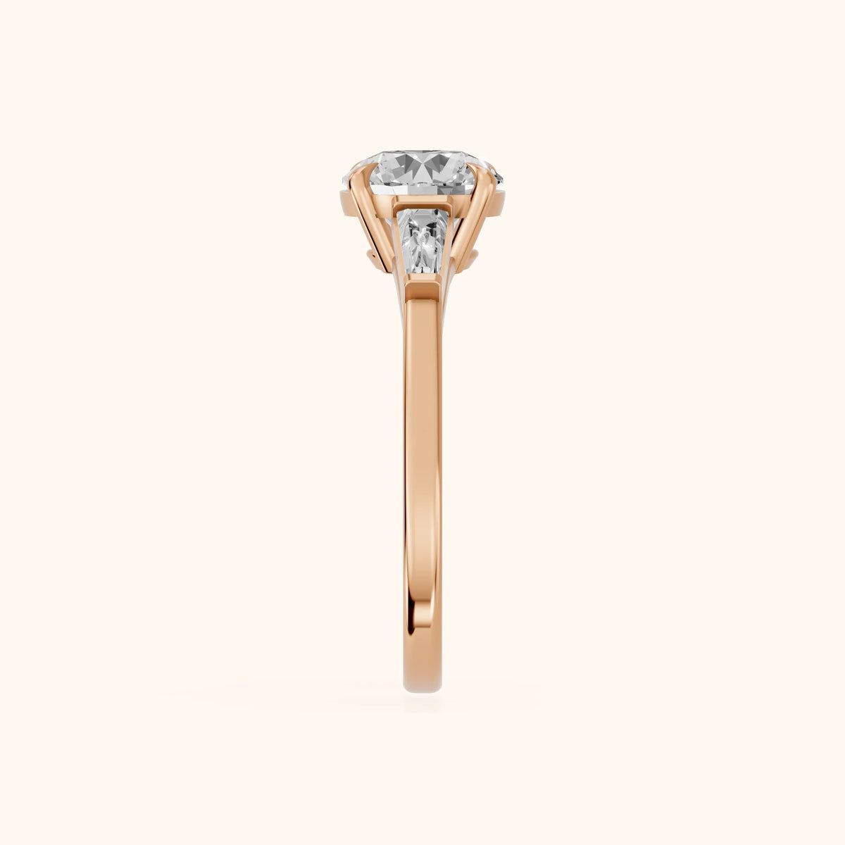 Winnie Three-Stone Round Diamond Engagement Ring in Rose Gold - SideView.webp
