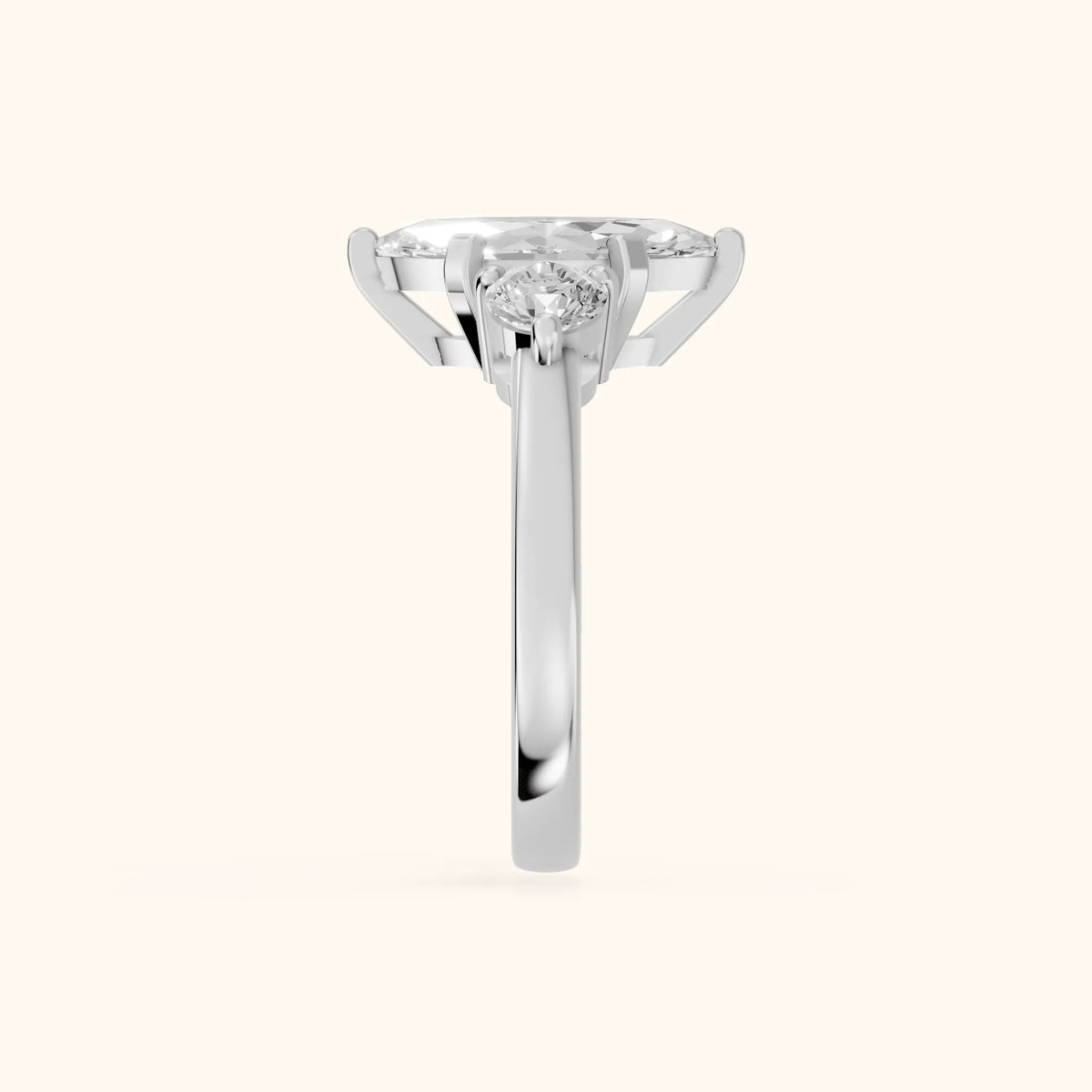 Freesia Three-Stone Marquise Diamond Engagement Ring in Silver - SideView.webp