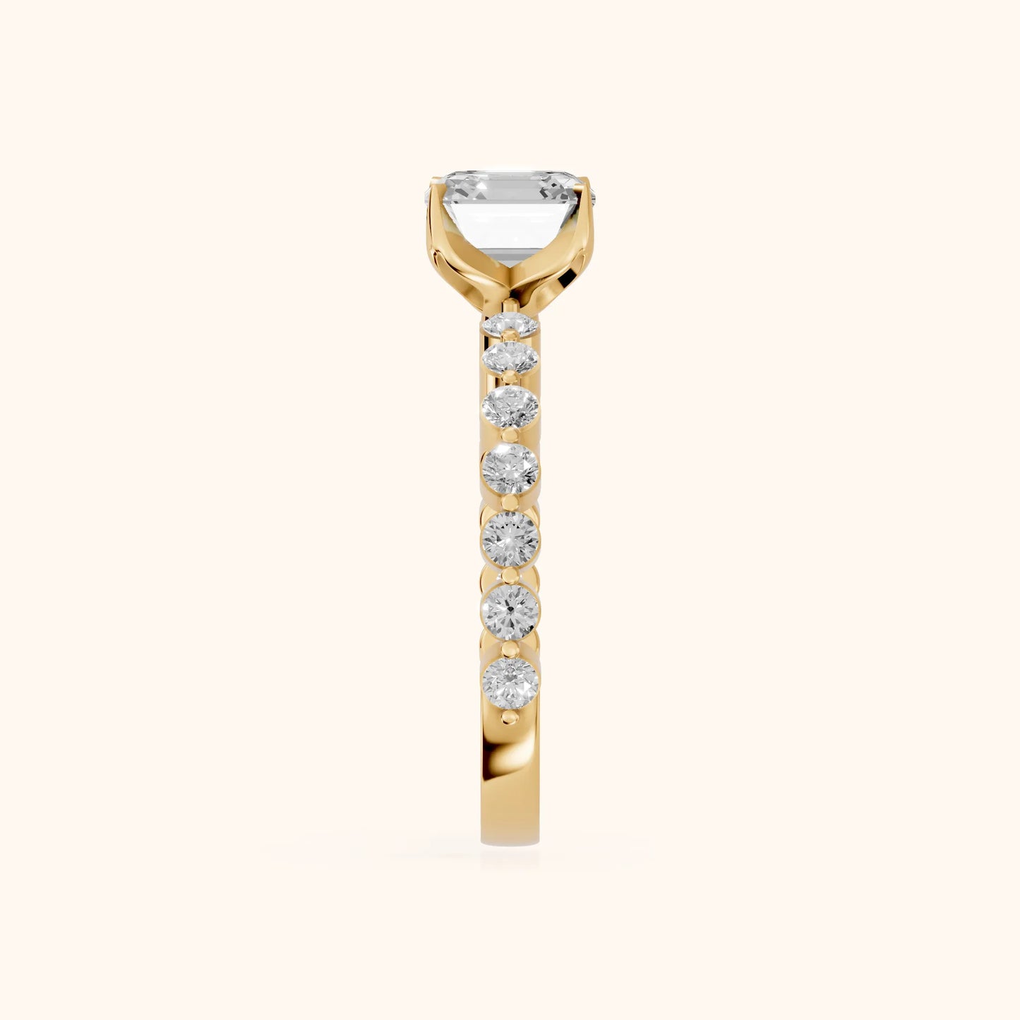 Eleanor Majesty Side Stone Asscher Diamond Engagement Ring in Yellow Gold - SideView