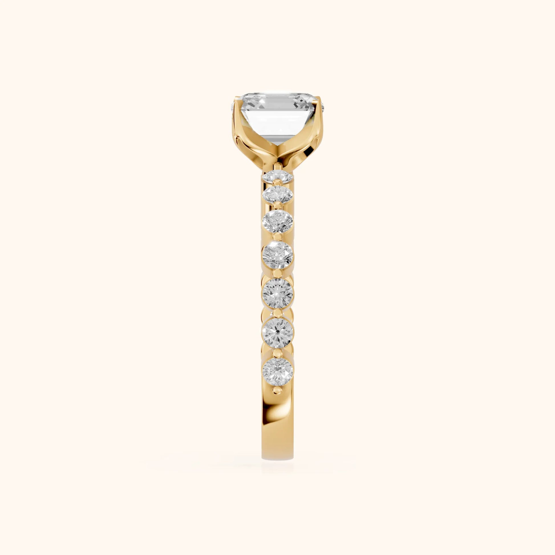 Eleanor Majesty Side Stone Asscher Diamond Engagement Ring in Yellow Gold - SideView