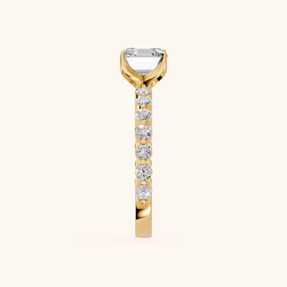 Eleanor Majesty Side Stone Asscher Diamond Engagement Ring in Yellow Gold - SideView