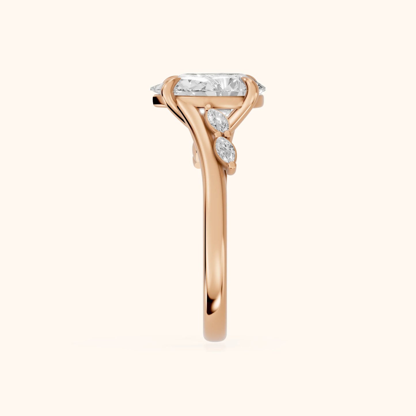 Flora Twist Side Stone Pear Diamond Engagement Ring in Rose Gold - SideView