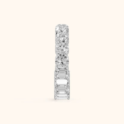 Malia Shared Prong Round & Emerald Diamond Eternity Band in Silver - SideView