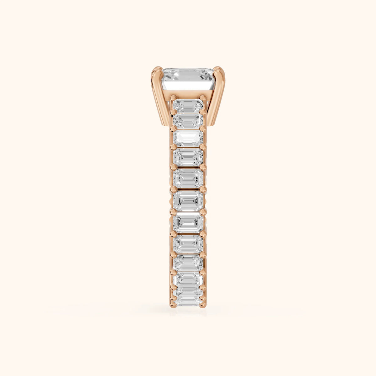 Mallory Shared Prong Asscher Diamond Engagement Ring in Rose Gold - SideView.webp