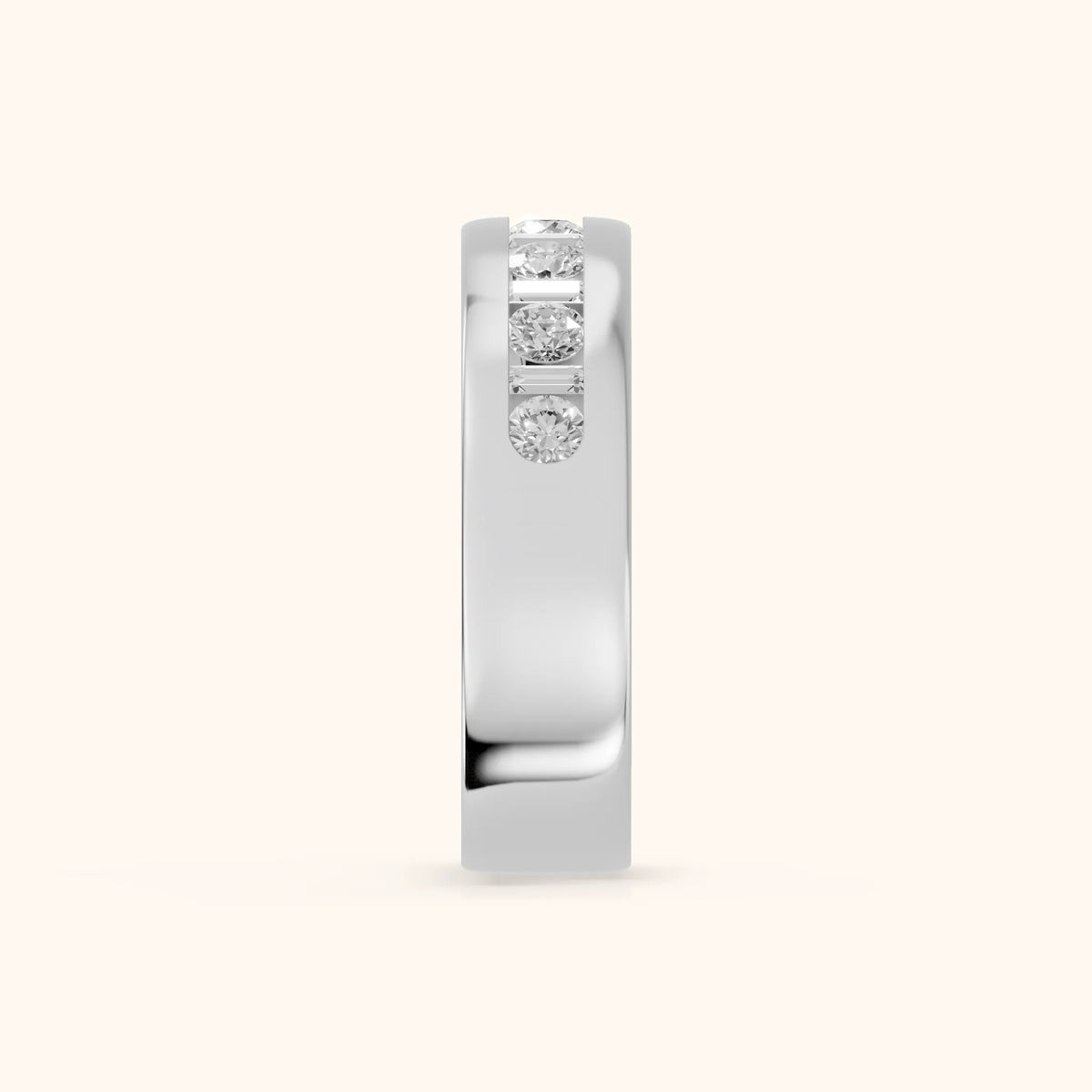 Lydia Channel Set Round & Baguette Diamond Half Eternity Band in White Gold - SideView