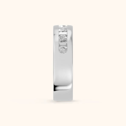 Lydia Channel Set Round & Baguette Diamond Half Eternity Band in White Gold - SideView