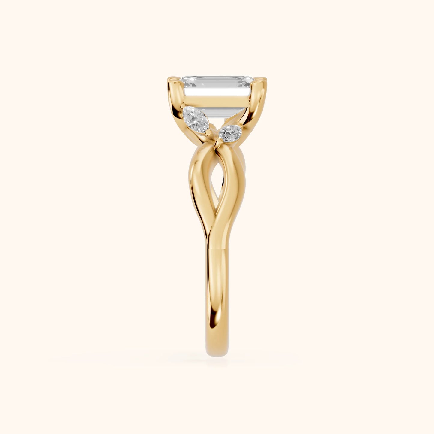 Luna Glow Twisted Emerald Diamond Engagement Ring in Yellow Gold - SideView