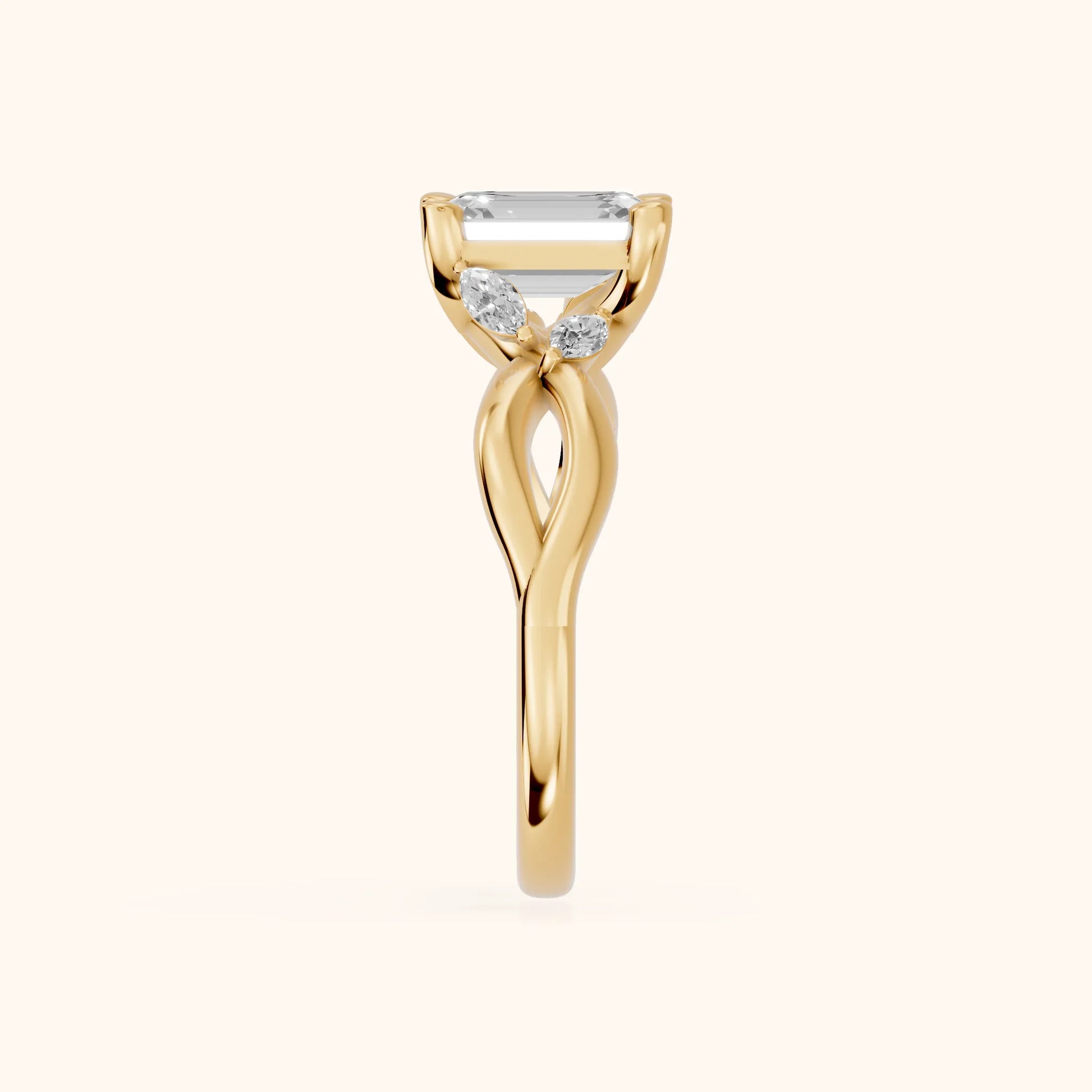 Luna Glow Twisted Emerald Diamond Engagement Ring in Yellow Gold - SideView