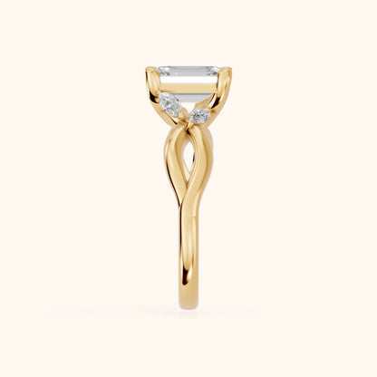 Luna Glow Twisted Emerald Diamond Engagement Ring in Yellow Gold - SideView