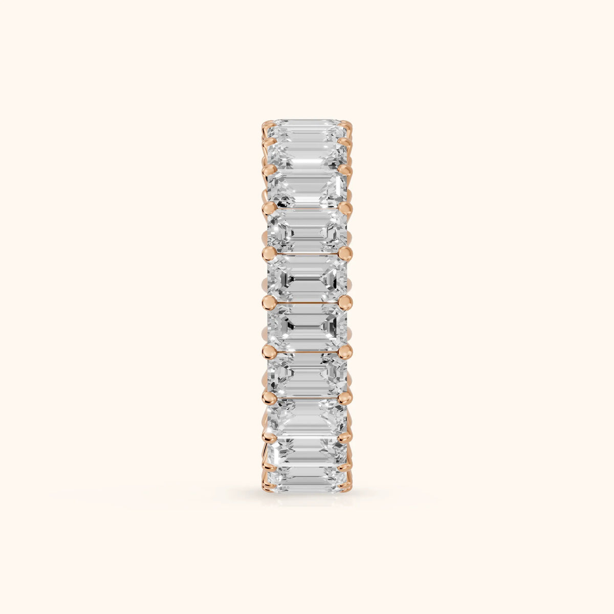 Callia Shared Prong Emerald Diamond Eternity Band in Rose Gold - SideView