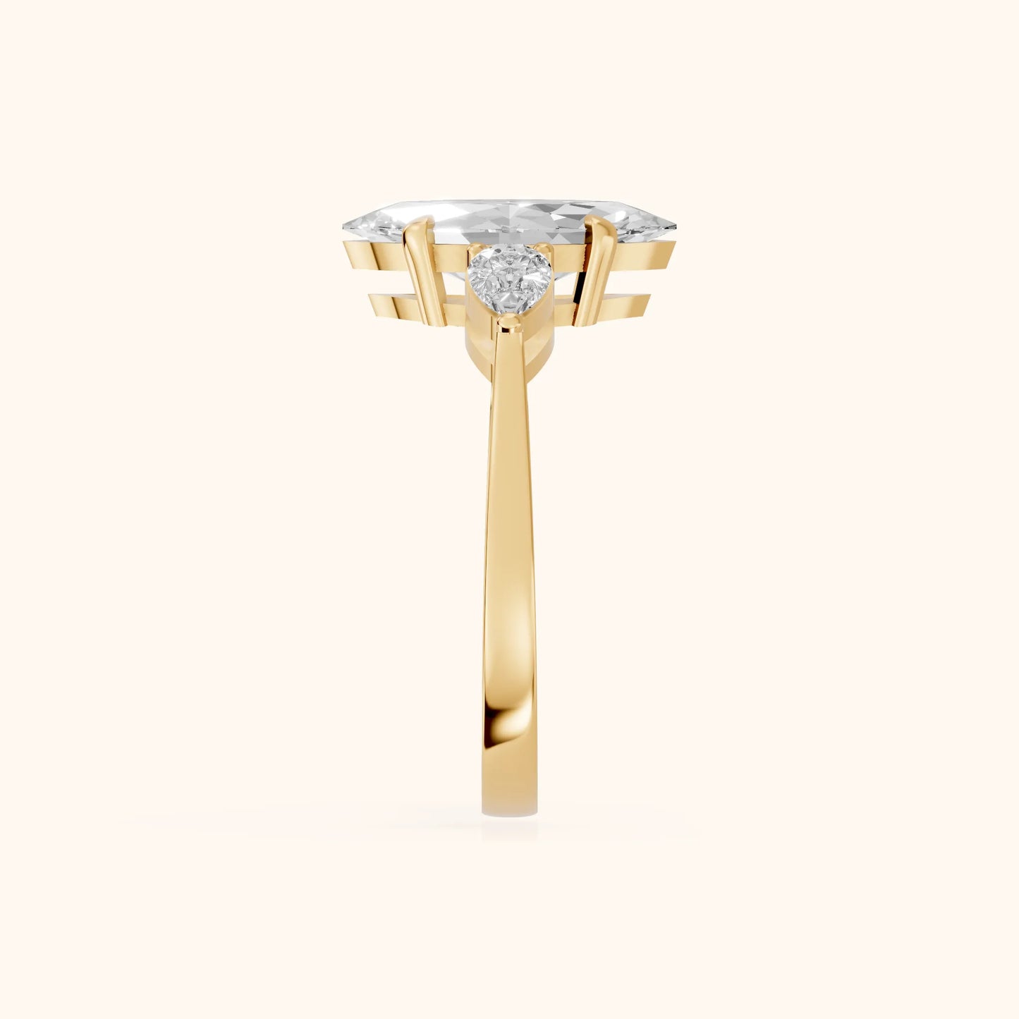 Grace Three Stone Marquise Diamond Engagement Ring in Yellow Gold - SideView