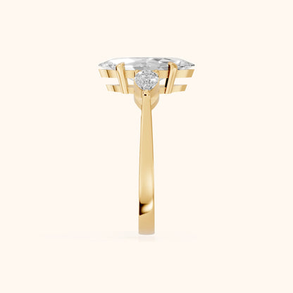 Grace Three Stone Marquise Diamond Engagement Ring in Yellow Gold - SideView