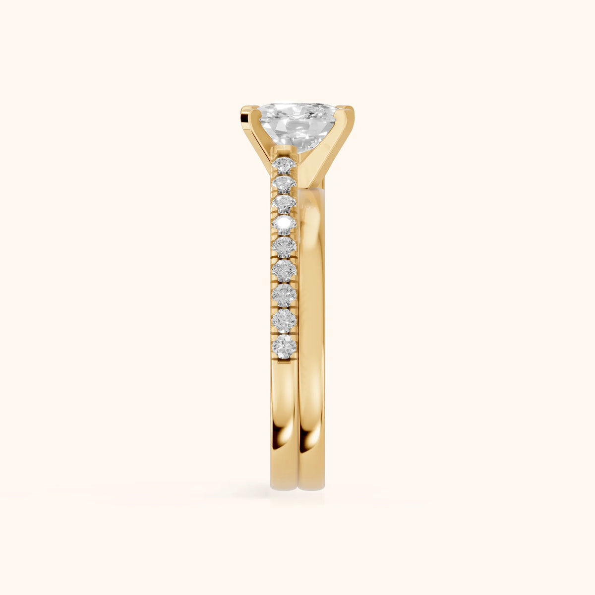 Edith Criss Cross Pavé Cushion Diamond Engagement Ring in Yellow Gold - SideView.webp