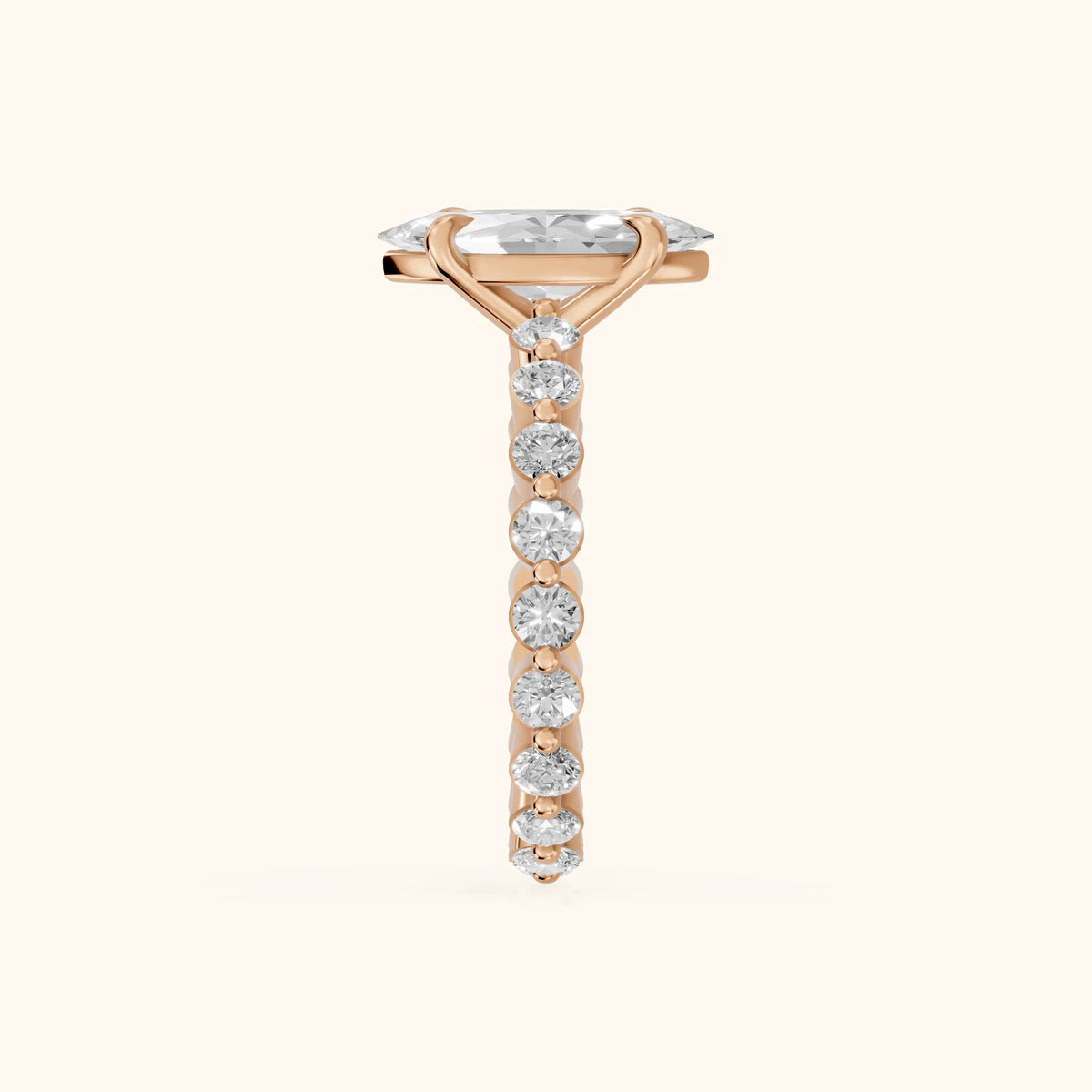 Piper Sidestone Marquise Diamond Engagement Ring in Rose Gold - SideView.webp